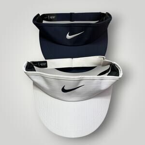 Nike Dri-FIT Visor Hat Lot of 2 White Navy Adjustable Athletic Golf Tennis